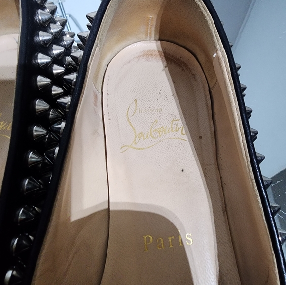 Christian Louboutin Black Silver Studded Spik Loafers Flats Size 35 - Picture 5 of 8